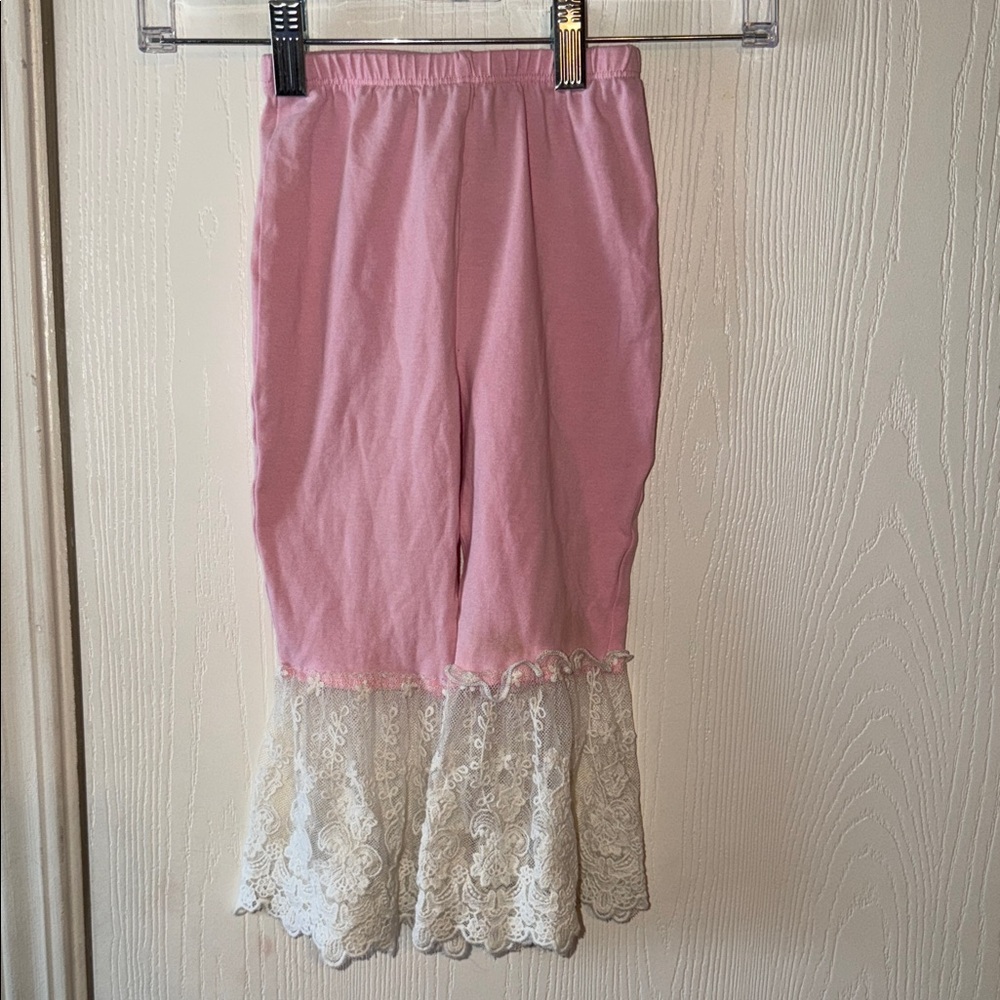 Star Vixen Pink Kids Leggings with Lace Trim